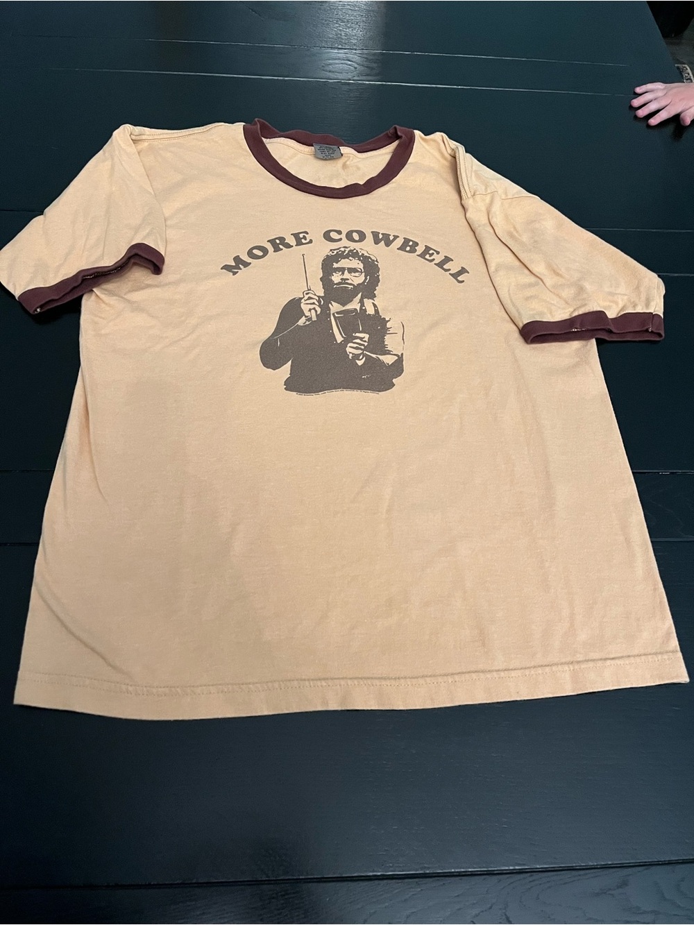 Source Unknown "More Cowbell" Ringer Tee - Tan with Brown Trim